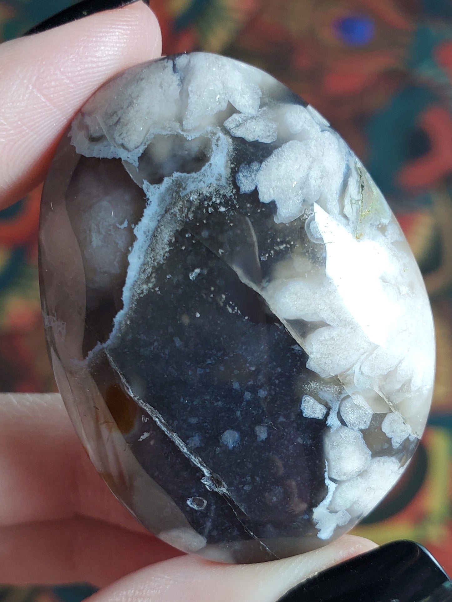 Black Flower Agate Palmstones