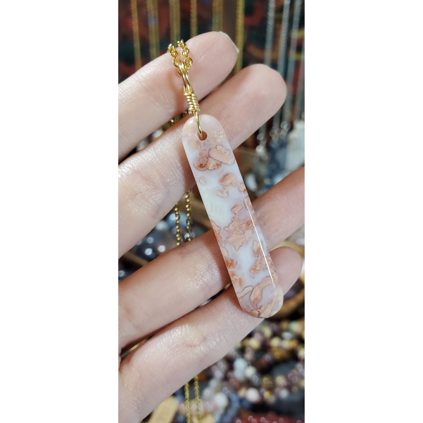 Cotton Candy Agate Pendant with 18" Chain - Gold