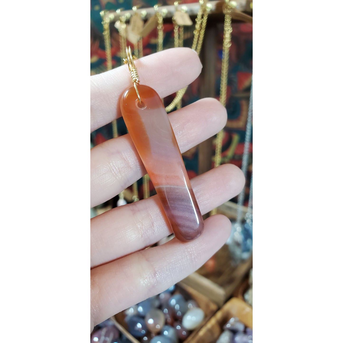 Carnelian Pendant with 18" Chain - Gold