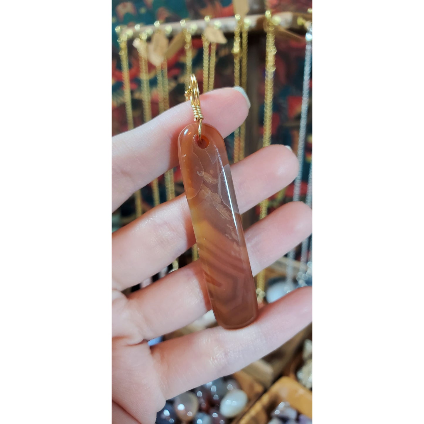 Carnelian Pendant with 18" Chain - Gold