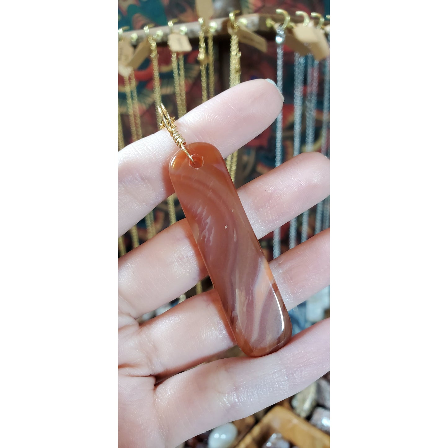 Carnelian Pendant with 18" Chain - Gold